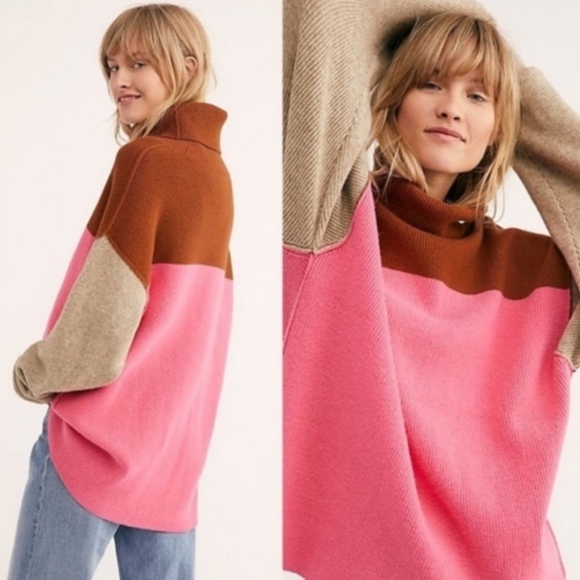 Free People Sweaters - Free People Oversized Colorblock Funnelneck Size Small